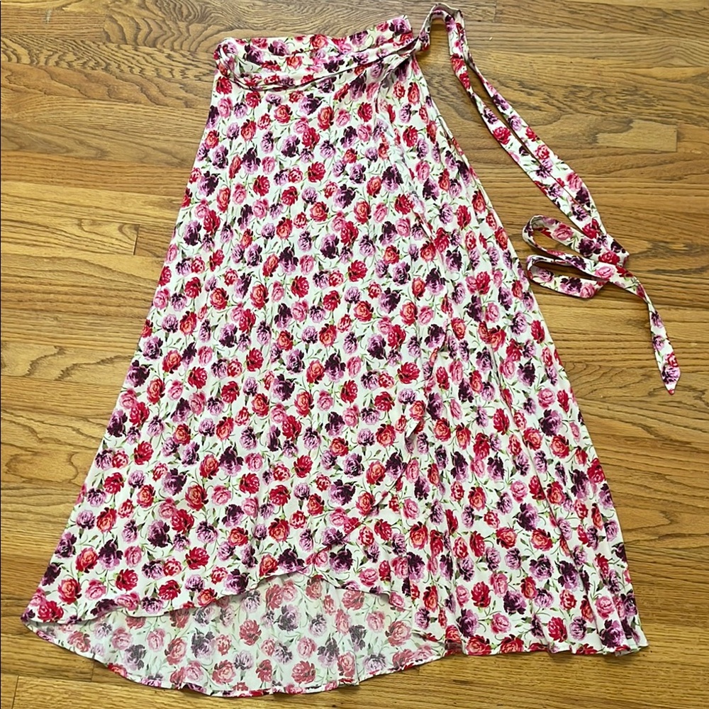Zara Floral Asymmetrical Ruffled Midi Skirt
